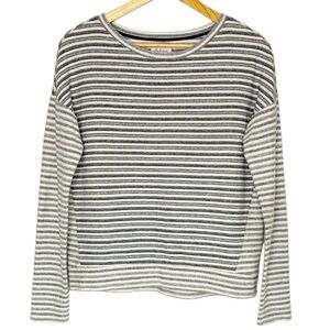 Lou & Grey | Gray/Blue and Cream Striped Long Sleeve Cotton Sweatshirt | Medium